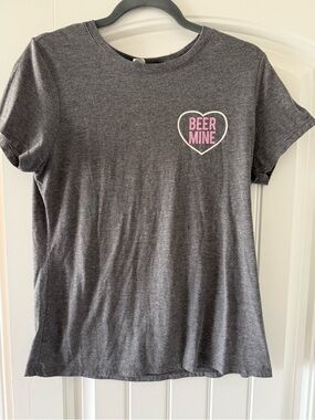 Charcoal Gray Tee with Pink 'Beer Mine' Heart Graphic T